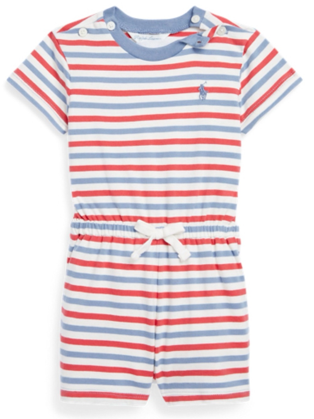 Ralph Lauren Red, Light Blue & White Striped Short-Sleeve Romper
